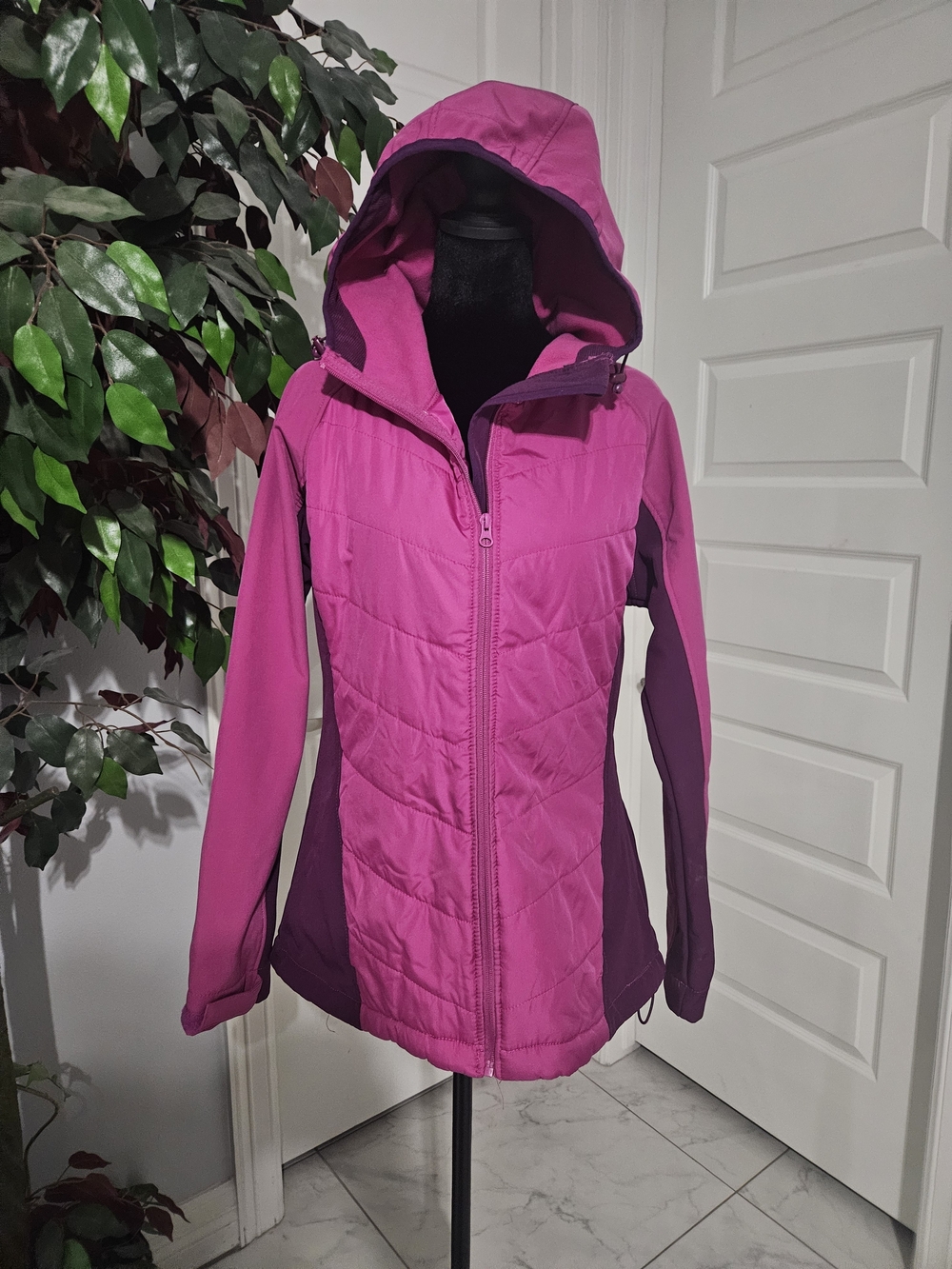 Faded Glory Hooded Colorblock Puffer Jacket - Pink & Purple